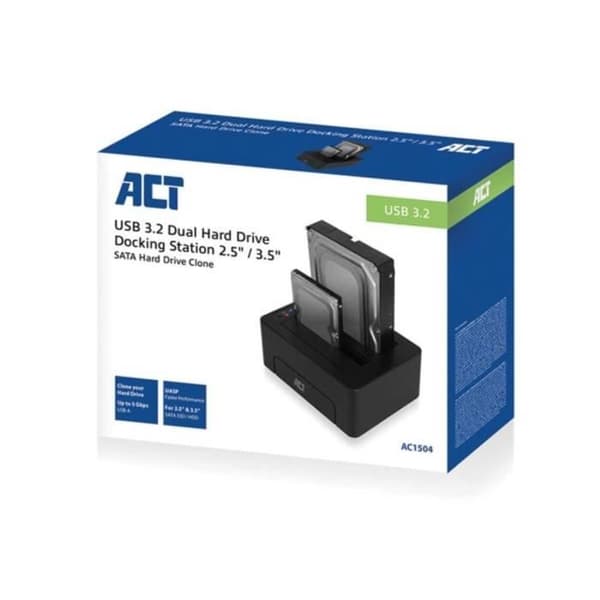 ACT Dual SATA hårddisk dockningsstation USB 3.2 Gen1 till 2,5" och 3,5"