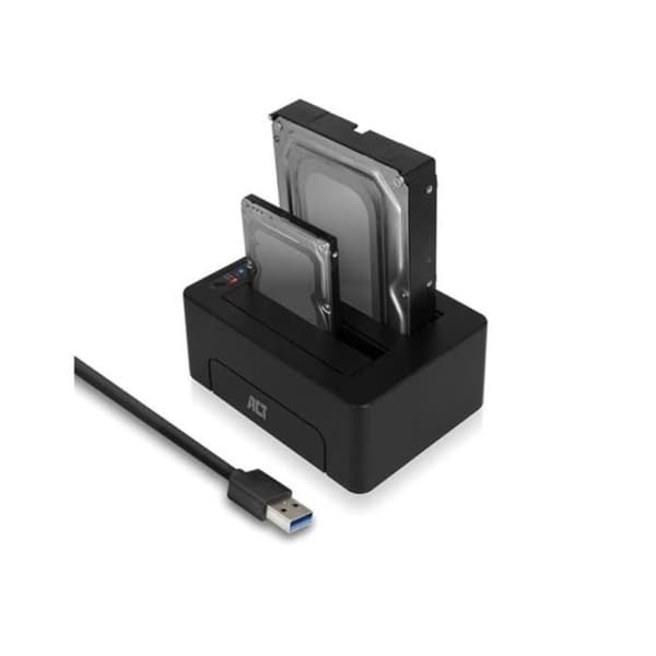 ACT Dual SATA hårddisk dockningsstation USB 3.2 Gen1 till 2,5" och 3,5"