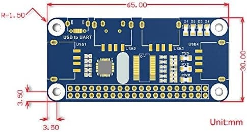 USB HUB HAT med 4 porter for Raspberry Pi Zero/A+/B/B+/2/3 – Støtter USB-A og seriell feilsøking via USB til UART