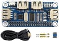Miniatyrbilde 1 av 5: USB HUB HAT med 4 porter for Raspberry Pi Zero/A+/B/B+/2/3 – Støtter USB-A og seriell feilsøking via USB til UART