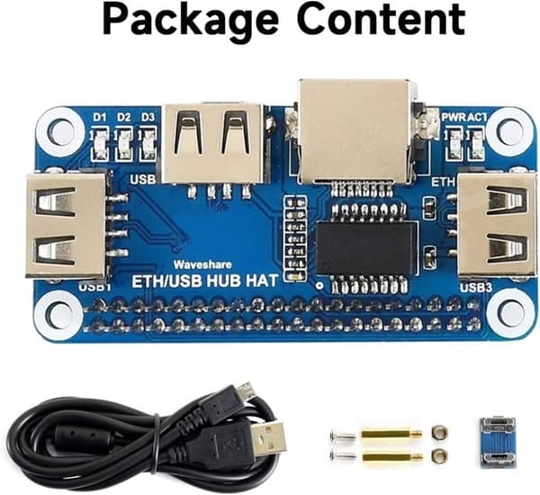 Waveshare Ethernet/USB HUB HAT for Raspberry Pi with 1x RJ45 Ethernet Port and 3X USB Ports Compatible with USB 2.0/1.1 Fits The Zero/Zero W/Zero WH