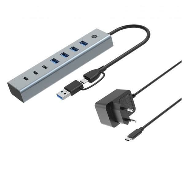 7-porttinen USB-hubi Conceptronic HUBBIES20GP Hopeinen