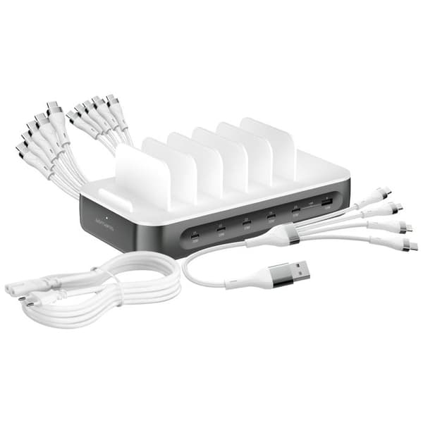 Laddstation 100W Multiport 5 USB-C + USB och 6 kablar ingår 4smarts Grå