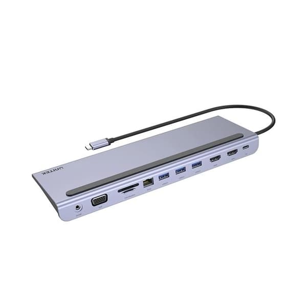 UNITEK USB 3.1 Gen1 typ C dockingstation 3 portar USB 3.0 - RJ45 - 2x HDMI - VGA - SD-kort - Ljud - PD 100W