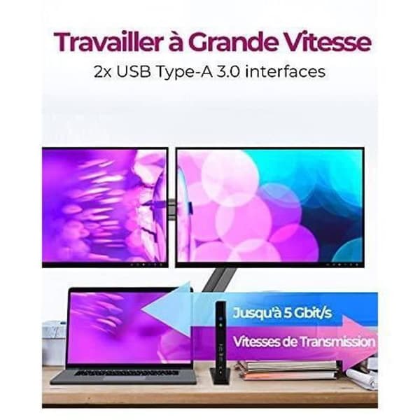 ICY BOX USB 3.0 & USB-C dockningsstation med 2 HDMI, 6-vägs USB-hubb, LAN, ljud, med stativ, svart
