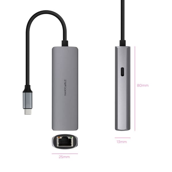 USB-HUB NANOCABLE 10.16.4603 Grå 100 W