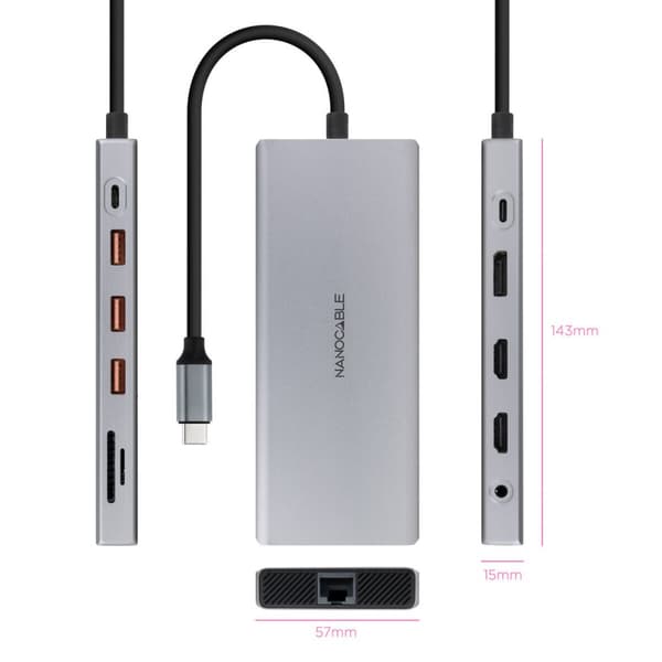 USB-HUB NANOCABLE 10.16.4612 Grå 100 W