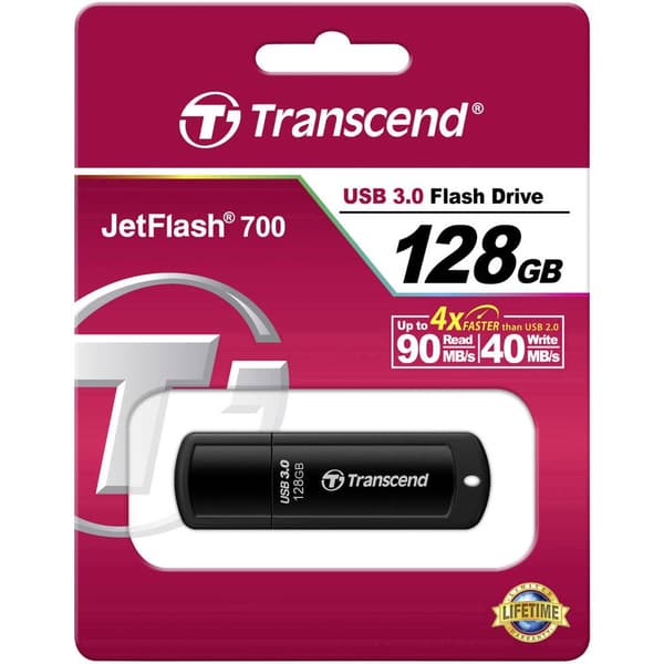 Transcend JetFlash® 700 USB-minne 128 GB Svart TS128GJF700 USB 3.2 Gen 1