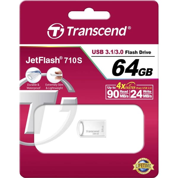 Transcend JetFlash® 710S USB-minne 64 GB Silver TS64GJF710S USB 3.2 Gen 1