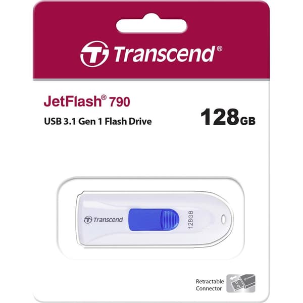 Transcend JetFlash® 790 USB-minne 128 GB Vit, Blå TS128GJF790W USB-C® (USB 3.1 Gen 1)