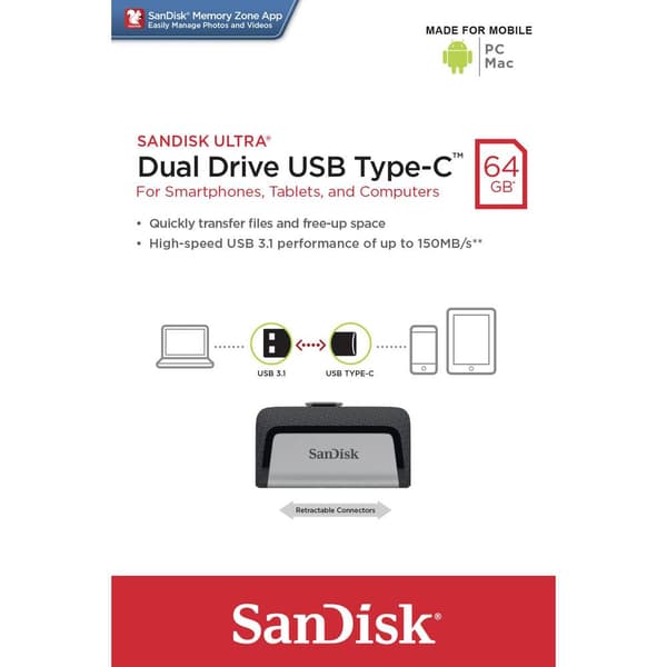 SanDisk Ultra® DualDrive USB-minne Mobil/Tablet Silver 64 GB USB 3.2 Gen 1, USB-C®