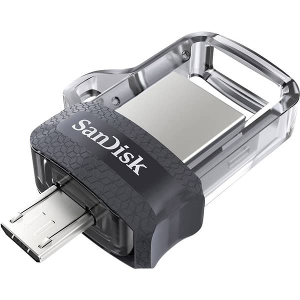 SanDisk Ultra® Dual Drive m3.0 USB-minne Mobil/Tablet 32 GB USB 3.2 Gen 1 Svart, Silver, Transparent