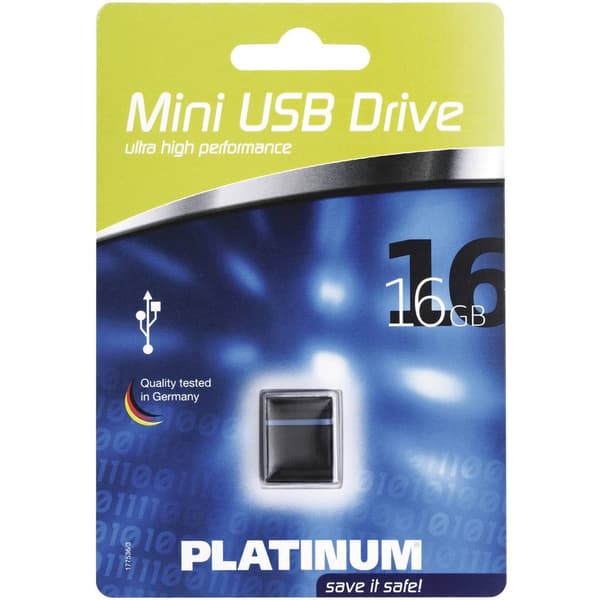 Platinum Mini USB-minne 16 GB Svart, Blå 177536 USB 2.0