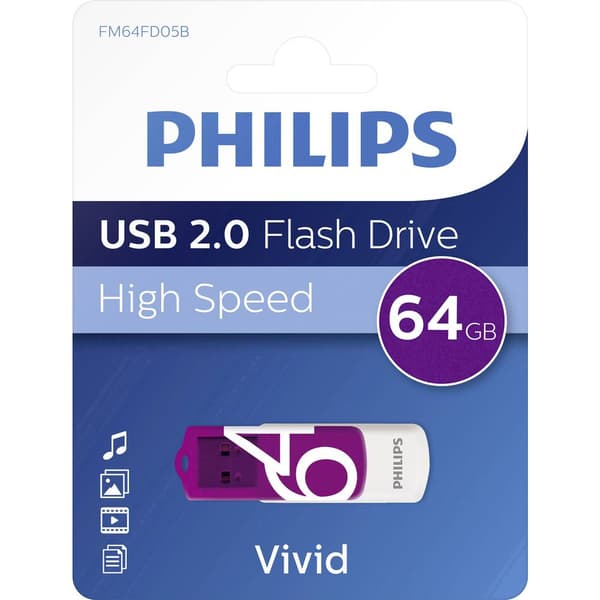 Philips VIVID USB-minne 64 GB Lila FM64FD05B/00 USB 2.0