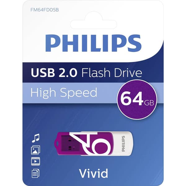 Philips VIVID USB-minne 64 GB Lila FM64FD05B/00 USB 2.0 Lila, Vit
