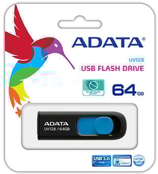 ADATA USB minne 64GB USB 3.0 UV128 - Svart/Blå
