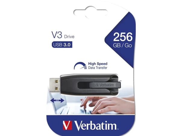 Verbatim V3, 256 GB, USB A-tyyppi, 3.2 Gen 1 (3.1 Gen 1), Liuku, 10 g, Musta musta