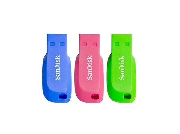 SanDisk Cruzer Blade - USB flash-enhet - 32 GB - USB 2.0 - blå, grön, rosa (paket om 3)