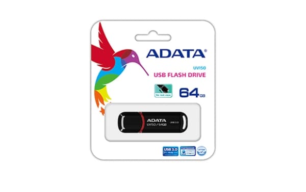 ADATA 64GB DashDrive UV150, 64 GB, USB A-tyyppi, 3.2 Gen 1 (3.1 Gen 1), Suojus, 9 g, Musta