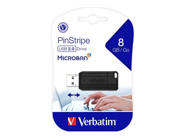 Verbatim PinStripe USB Drive - USB-flashstasjon - 8 GB - USB 2.0 - svart