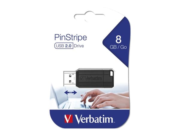 Verbatim PinStripe USB Drive - USB-flashstasjon - 8 GB - USB 2.0 - svart