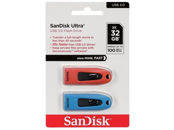 SanDisk Ultra - USB-flashstasjon - 32 GB - USB 3.0 (en pakke 2)