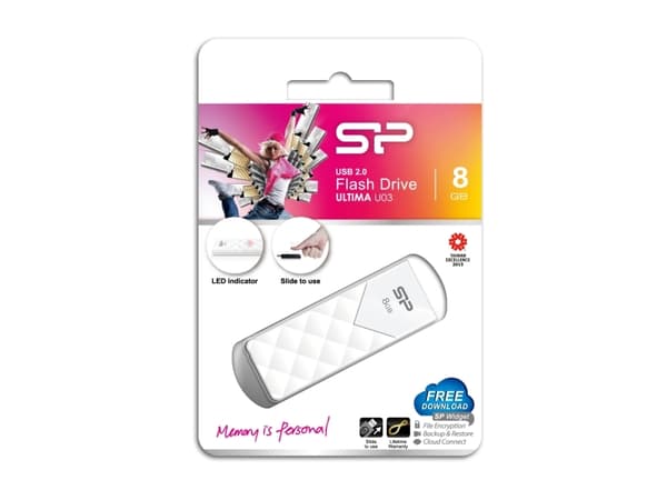 SILICON POWER Ultima U03 - USB flash-enhet - 8 GB - USB 2.0 - snövit