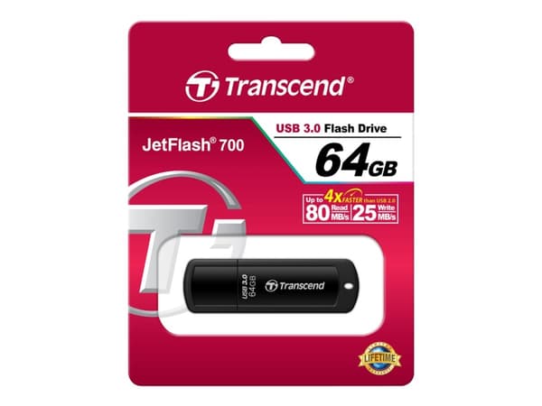 Transcend JetFlash elite 700 64GB USB 3.0, 64 GB, USB A-tyyppi, 3.2 Gen 1 (3.1 Gen 1), Suojus, 8,5 g, Musta