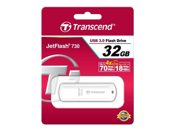 Transcend JetFlash 730 - USB flash-enhet - 32 GB - USB 3.0 - vit