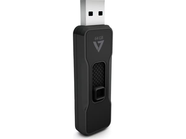 V7 VP264G, 64 GB, USB Type-A, 2.0, 10 MB/s, Friktionslager, Svart