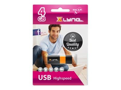 xlyne Wave, 4 GB, USB A-tyyppi, 2.0, 8 MB/s, Suojus, Musta, Oranssi