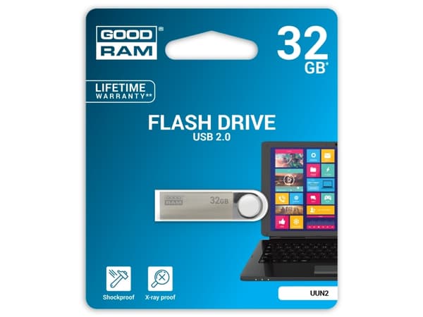 Goodram UUN2, 32 GB, USB Type-A, 2.0, 20 MB/s, Svivel, Sølv Sølv