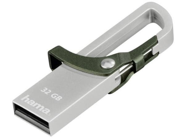 Hama "HOOK-STYLE",, 32 GB, USB Type-A, 2.0, 15 MB/s, Uten lokk, Grønn, Metallisk