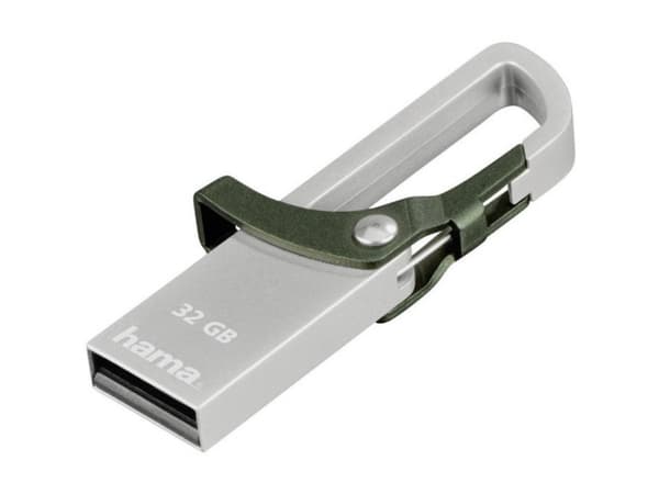 Hama "HOOK-STYLE",, 32 GB, USB Type-A, 2.0, 15 MB/s, Uten lokk, Grønn, Metallisk