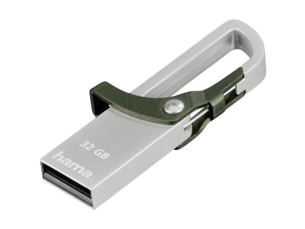 Hama "HOOK-STYLE",, 32 GB, USB Type-A, 2.0, 15 MB/s, Uten lokk, Grønn, Metallisk