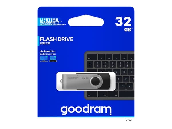 Goodram 32GB USB 2.0, 32 GB, 2.0, USB Type-A connector, 20 MB/s, Sväng, Svart, Silver