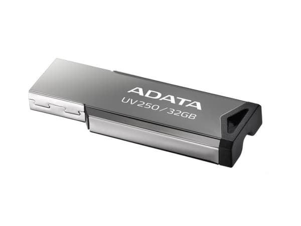 ADATA UV250, 32 GB, USB A-tyyppi, 2.0, Ilman suojusta, 5,6 g, Hopea