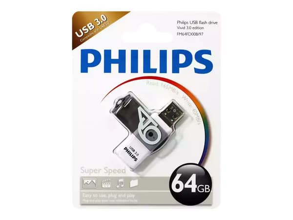 Philips FM64FD00B, 64 GB, USB A-tyyppi, 3.2 Gen 1 (3.1 Gen 1), Taittuva, 8 g, Purppura, Valkoinen