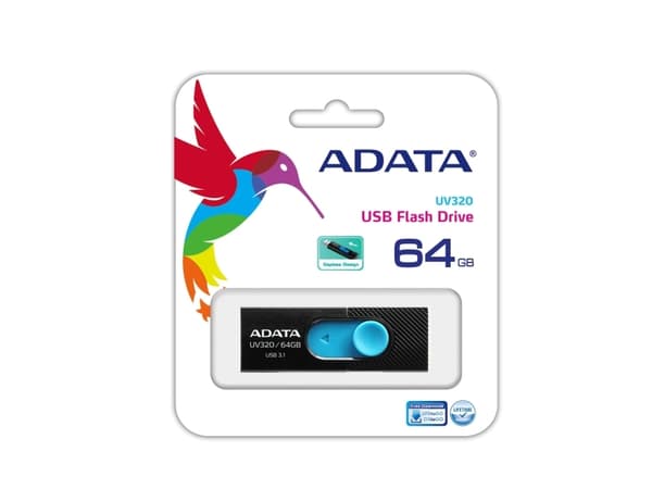 ADATA UV320, 64 GB, USB A-tyyppi, 3.2 Gen 1 (3.1 Gen 1), Liuku, 7,9 g, Musta, Sininen