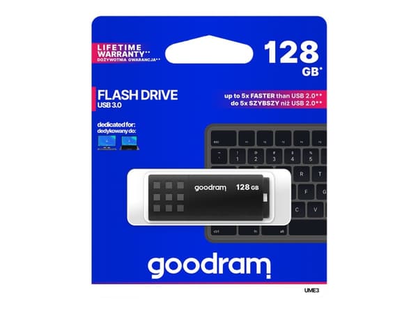 Goodram UME3, 128 GB, USB A-tyyppi, 3.2 Gen 1 (3.1 Gen 1), 60 MB/s, Suojus, Musta