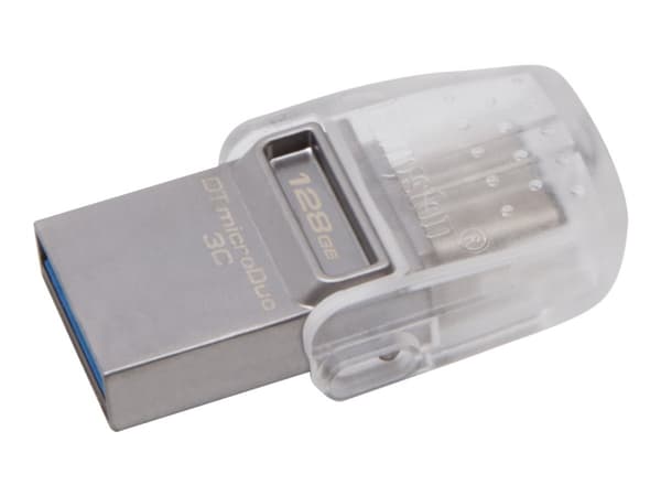Kingston DataTraveler microDuo 3C - USB-flashstasjon - 128 GB - USB 3.1 / USB-C - for Apple MacBook (Early 2015, Early 2016, Mid 2017); MacBook Air ( Sølv