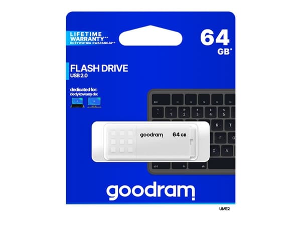 GOODRAM UME2 - USB-flashstasjon - 64 GB - USB 2.0 - hvit