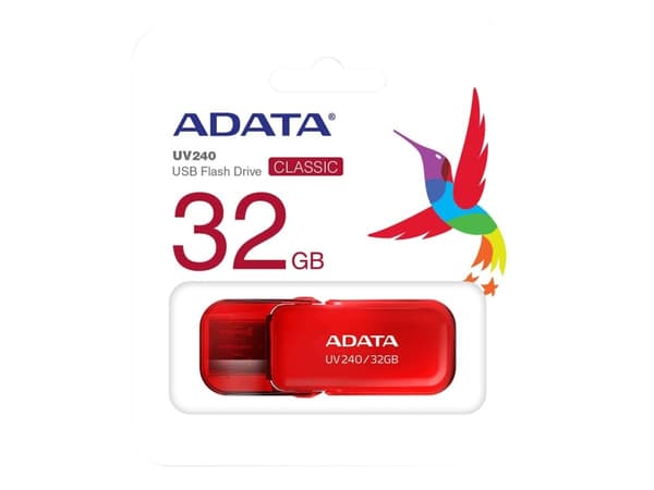 ADATA UV240, 32 GB, USB A-tyyppi, 2.0, Suojus, 7 g, Punainen
