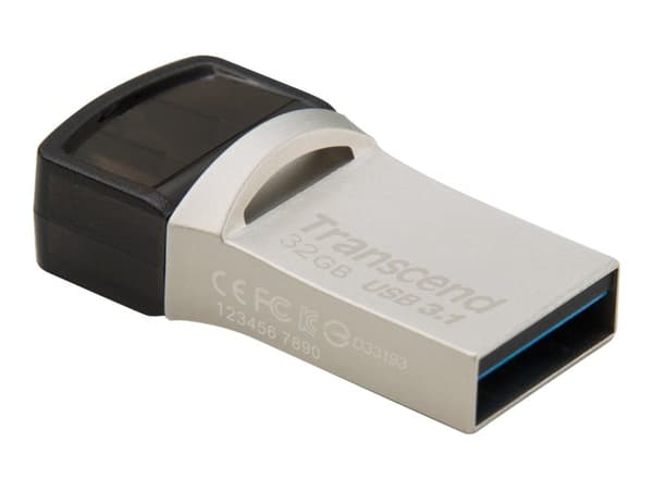 Transcend JetFlash 890 - USB-flashstasjon - 32 GB - USB 3.1 Sort, Sølv