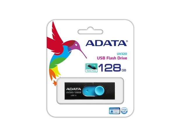 ADATA UV320, 128 GB, USB A-tyyppi, 3.2 Gen 1 (3.1 Gen 1), Liuku, 7,9 g, Musta, Sininen