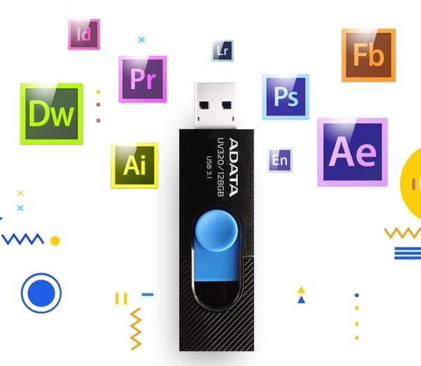 ADATA UV320, 128 GB, USB A-tyyppi, 3.2 Gen 1 (3.1 Gen 1), Liuku, 7,9 g, Musta, Sininen