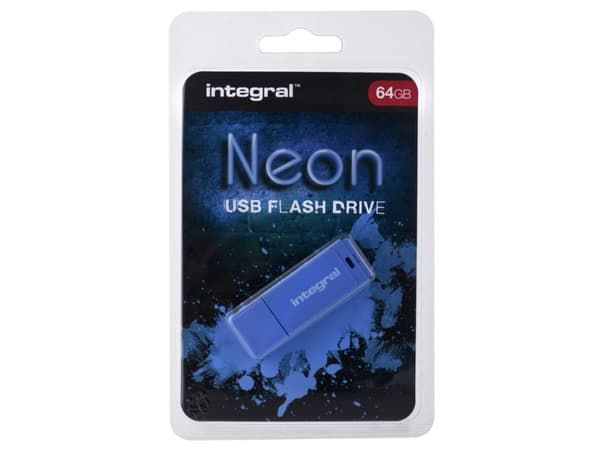 Integral 64GB USB2.0 DRIVE NEON BLUE, 64 GB, USB Type-A, 2.0, 12 MB/s, Keps, Blå
