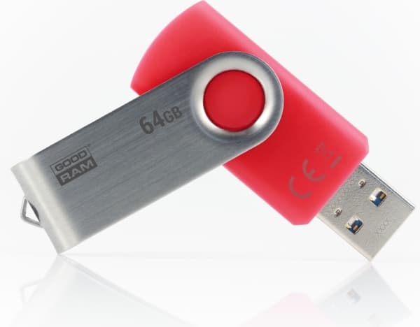 Goodram UTS3, 64 GB, USB Type-A, 3.2 Gen 1 (3.1 Gen 1), 60 MB/s, Svivel, Rød