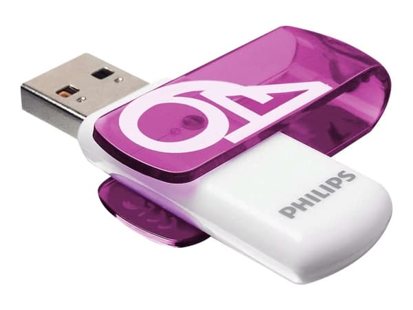 Philips FM64FD05B, 64 GB, USB A-tyyppi, 2.0, Taittuva, 8 g, Purppura, Valkoinen Lila, Vit