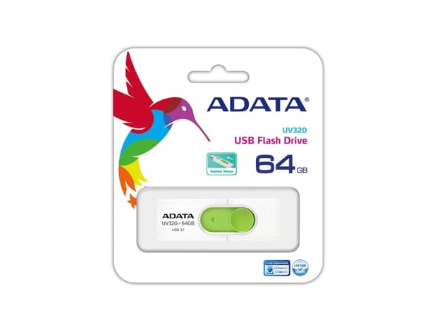 ADATA UV320, 64 GB, USB A-tyyppi, 3.2 Gen 1 (3.1 Gen 1), Liuku, 7,9 g, Vihreä, Valkoinen